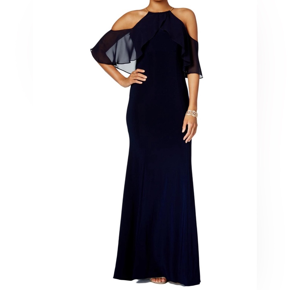 Long Navy Blue Halter Dress